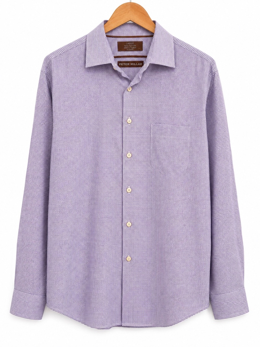 Peter Millar Men’s Large Purple Micro Check Cotton Button Down Dress Shirt